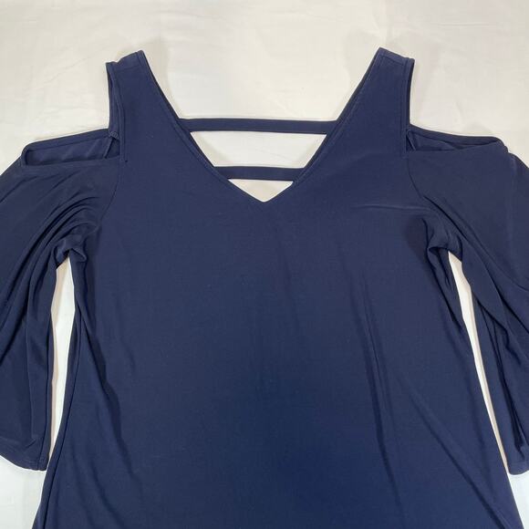 Coco Bianco Cold Shoulder Bell Sleeve Blouse Women's Navy Blue Size L - Picture 5 of 6